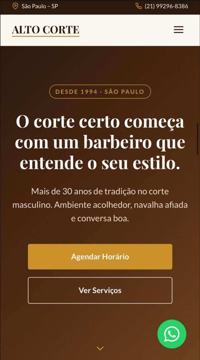 Visualização do site em celular